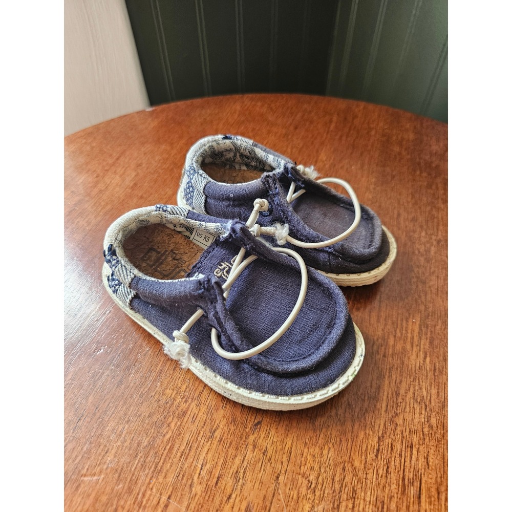 Hey Dude Wally Toddler Linen Natural Navy Loafers Kids Size K5 160052568